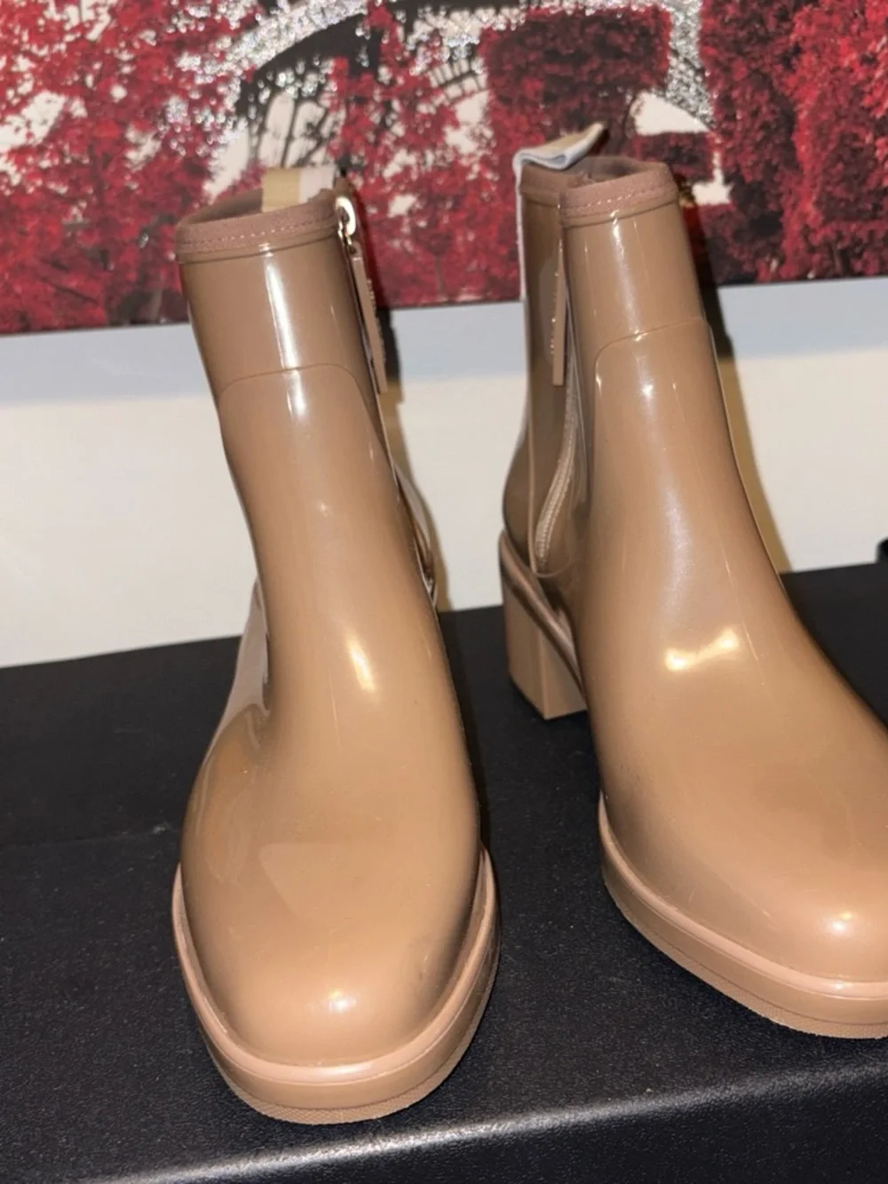 Kate Spade Women’s Chunky Heel Ankle Rain Boots in Tan